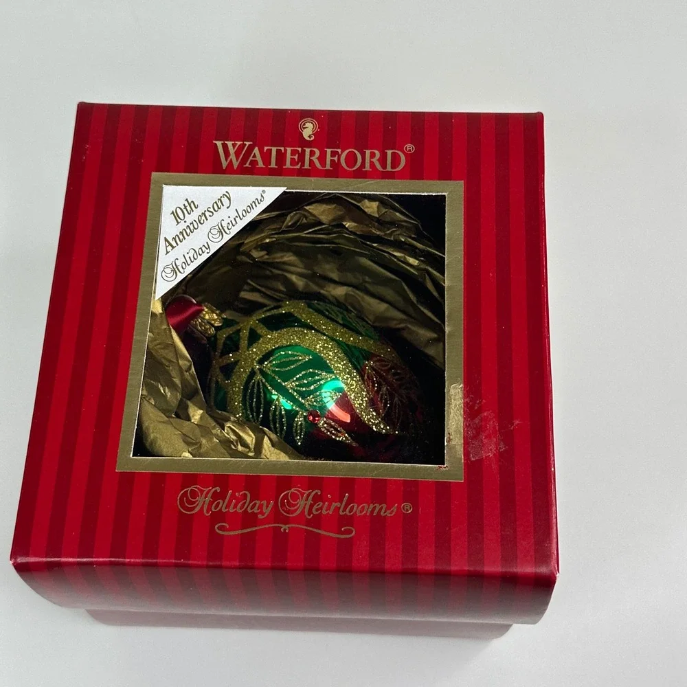 Vintage Waterford Holiday Heirlooms Peacock 10th Anniversary Egg Ornament Boxed